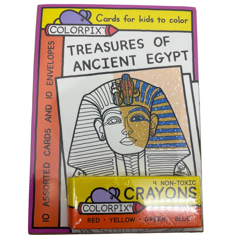 Pharaoh Treasures of‎ Ancient Egypt 10 Coloring Cards Set Envelopes Crayons